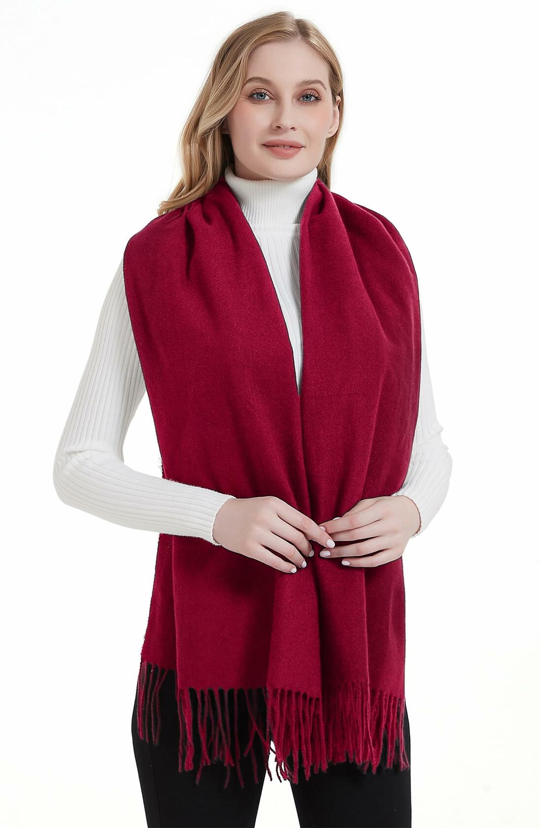 Landisun Winter Pashmina Shawl Scarf for Women Cashmere Green Solid