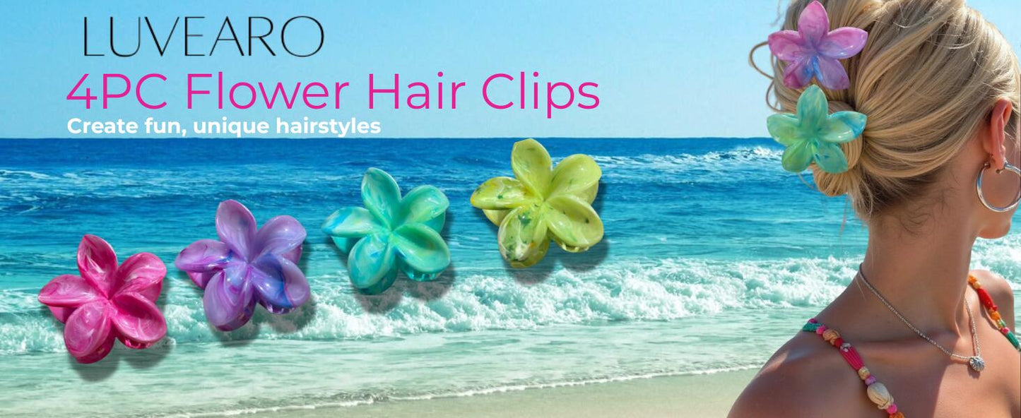 Luvearo Flower Hair Clips 4pc Large Claw Plumeria Hawaiian Banana Clip