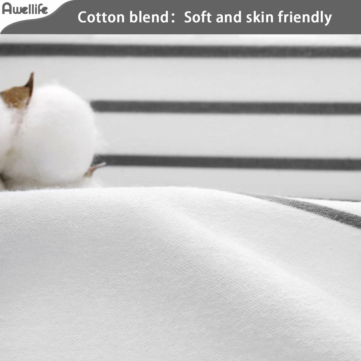 Awellife Stripe Tassel Shower Curtain Dark Grey 84x72 Boho Farmhouse