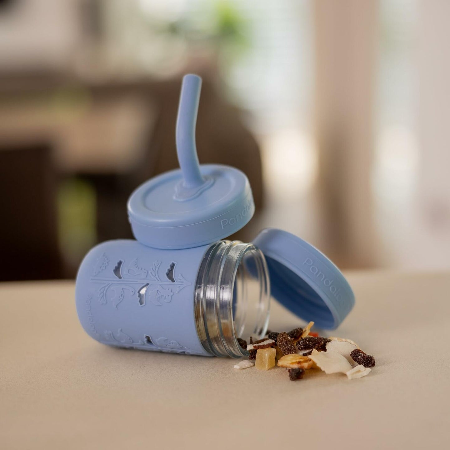 Pandaloo Mason Jar Toddler Cup 8oz Spill-Proof Glass Tumbler 4Pack Blue OPEN BOX