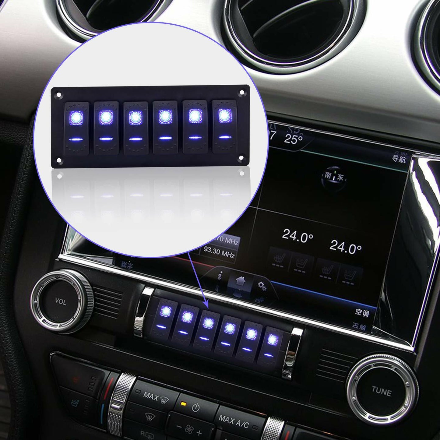 Garfour Marine 6 Gang 5 Pin Red LED Aluminum Rocker Switch Panel