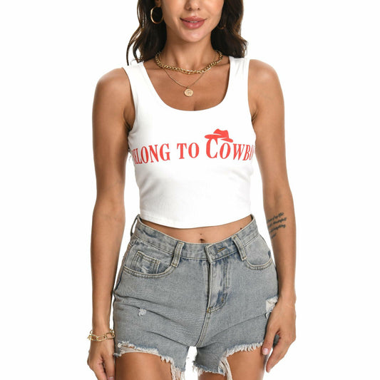 WELLATENT Cowboy Tank Shirt Western Cowgirl Crop Top White Size S