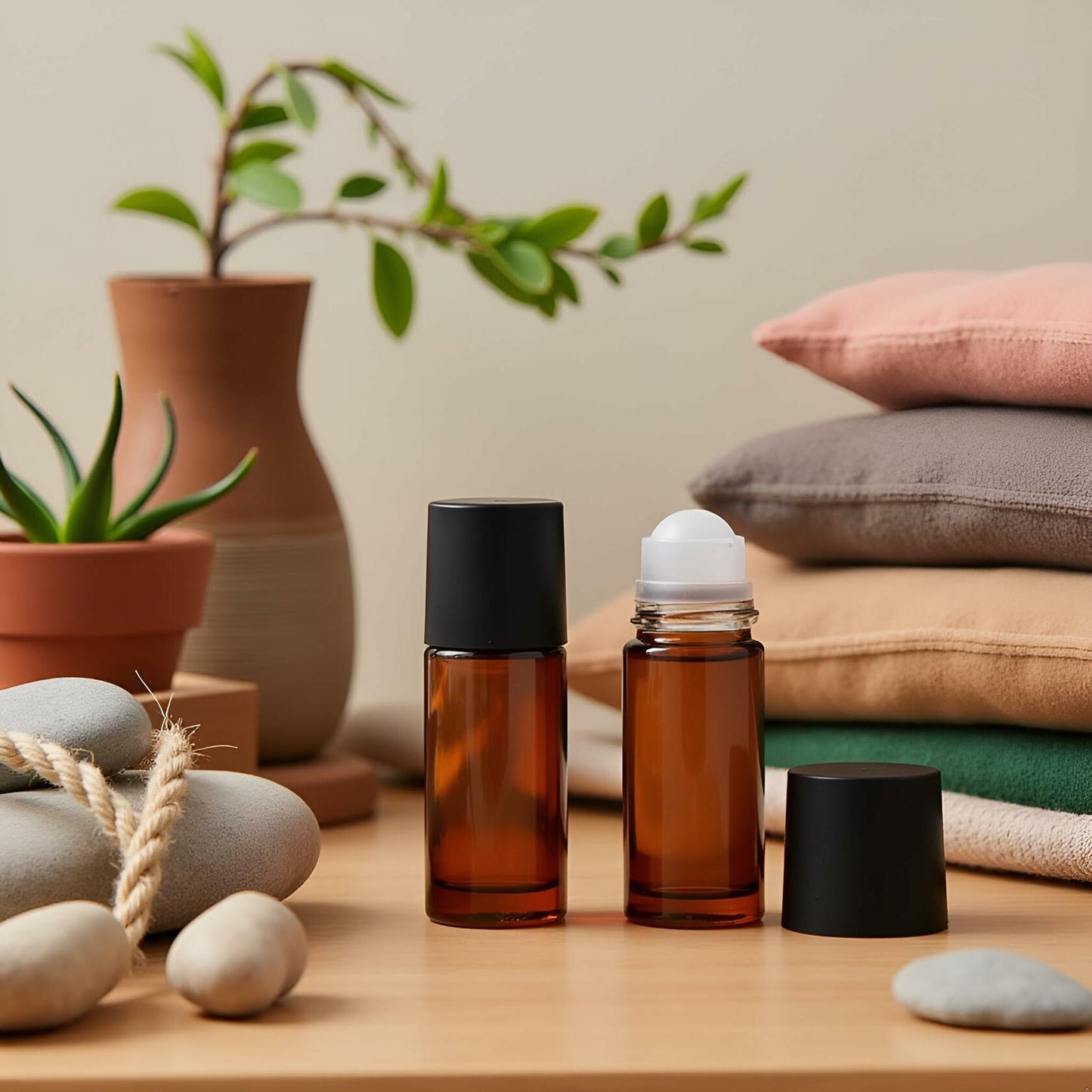 YuanHolumid Brown Glass Essential Oil Roller Bottles 50ml 2Pcs Refillable