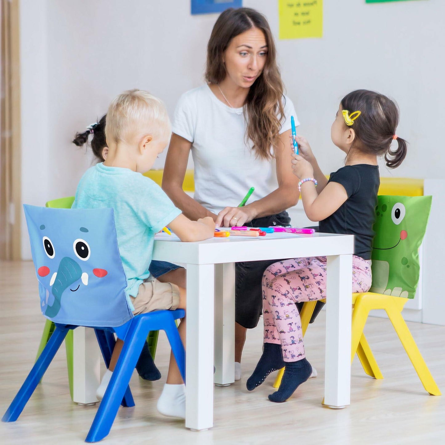 Breling 4 Pcs Animal Chair Covers 15.7x13.8 Inch Elephant Frog Pig Giraffe