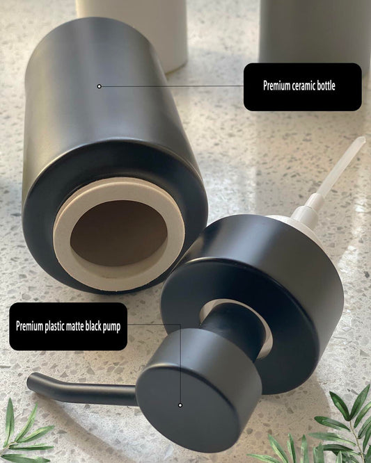 UNBONSOUHAIT 11.5 Oz Black Stripe Ceramic Foaming Soap Dispenser Refillable