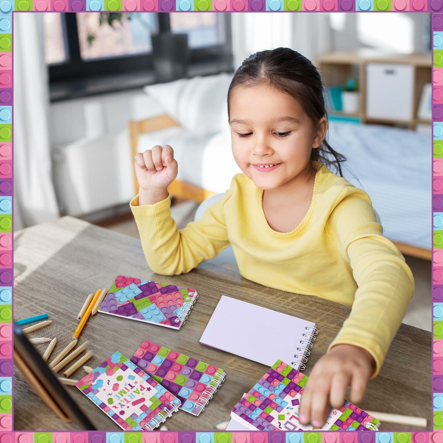 PerKoop Pink Building Block Mini Spiral Notepads 24 Pieces Kids Party Favor