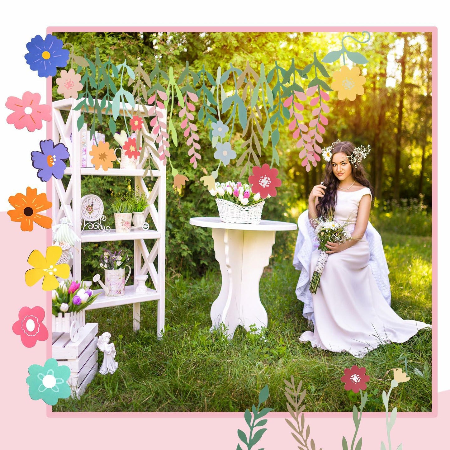 Epakh 8.2ft Colorful Wildflower Daisy Paper Garland Banner Spring Summer