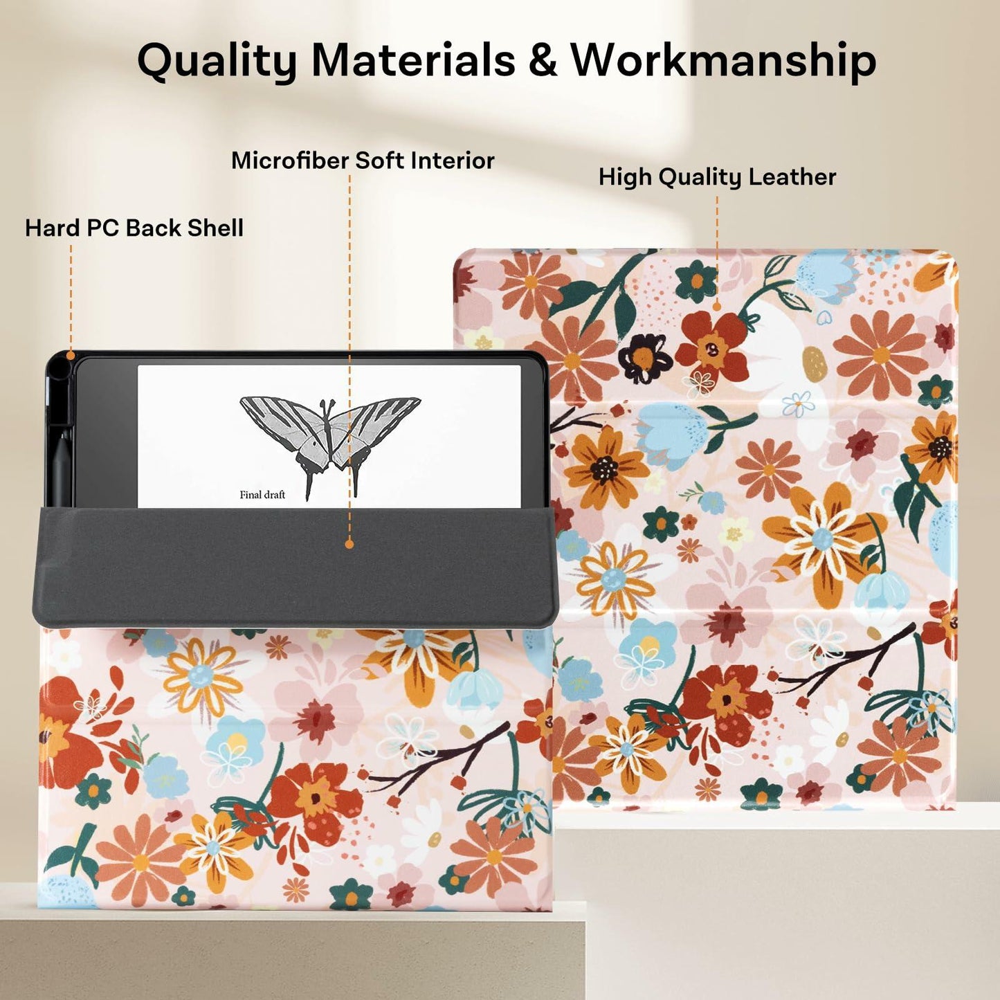 CoBak PU Leather Tablet Case 10.2in 2022/2024 Auto Sleep Wake Pen Holder Orange