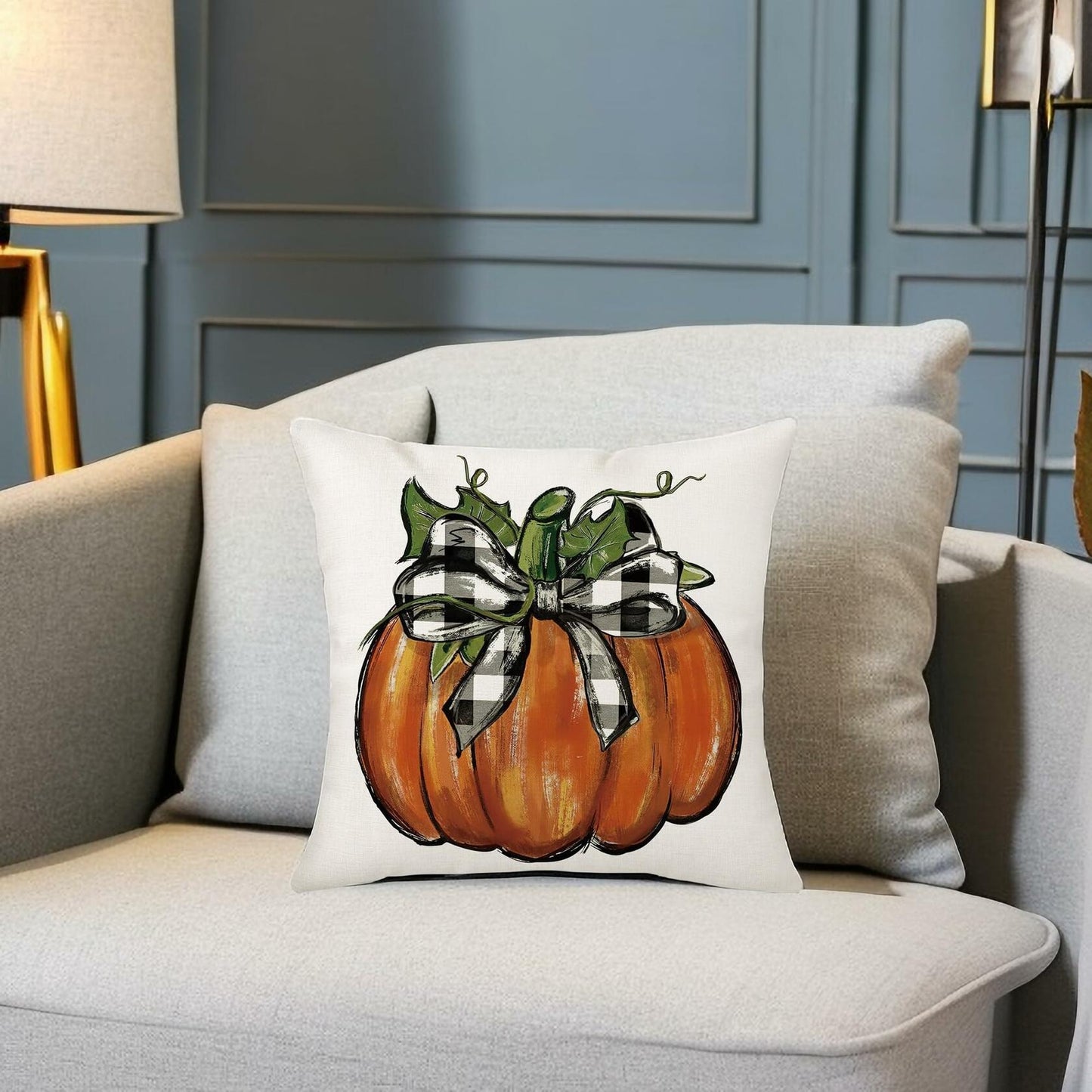 Aitukang Fall Pillow Covers 20x20 Inch Pumpkin Buffalo Plaid Set of 2