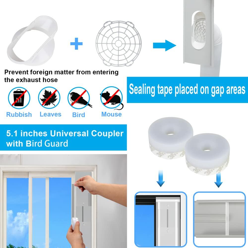 NWESTUN Portable AC Sliding Door Vent Kit 90in Max Length 5.1in Diameter PVC