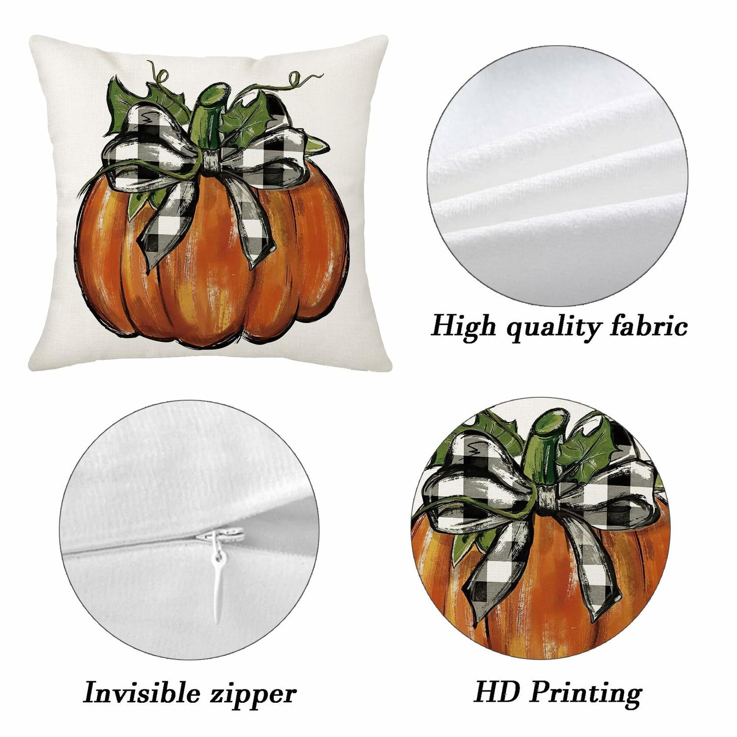 Aitukang Fall Pillow Covers 20x20 Inch Pumpkin Buffalo Plaid Set of 2