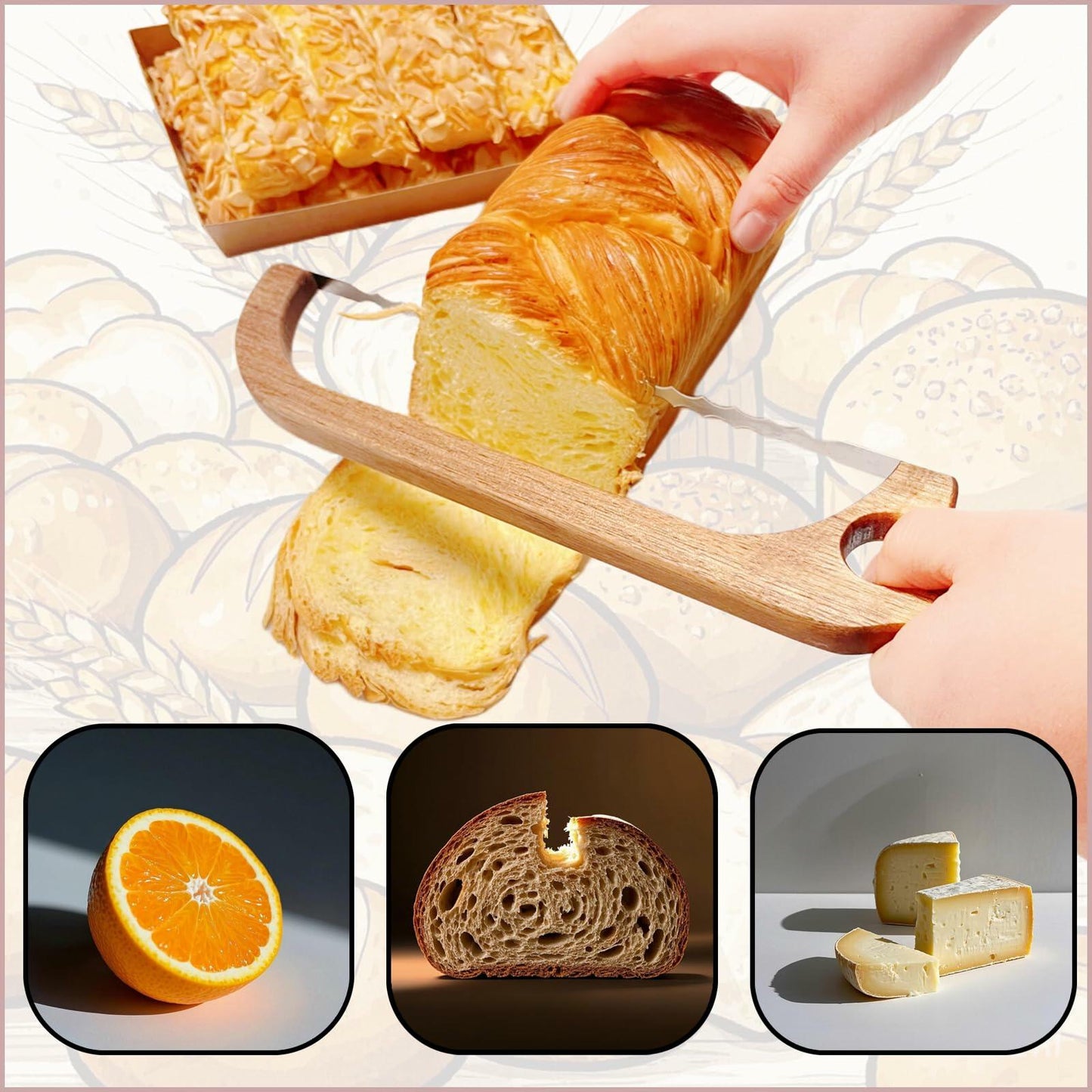 Blueskylnno 16in Double-sided Stainless Steel Sourdough Bread Knife Coffee