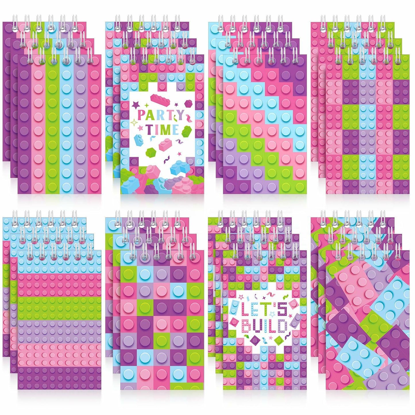 PerKoop Pink Building Block Mini Spiral Notepads 24 Pieces Kids Party Favor
