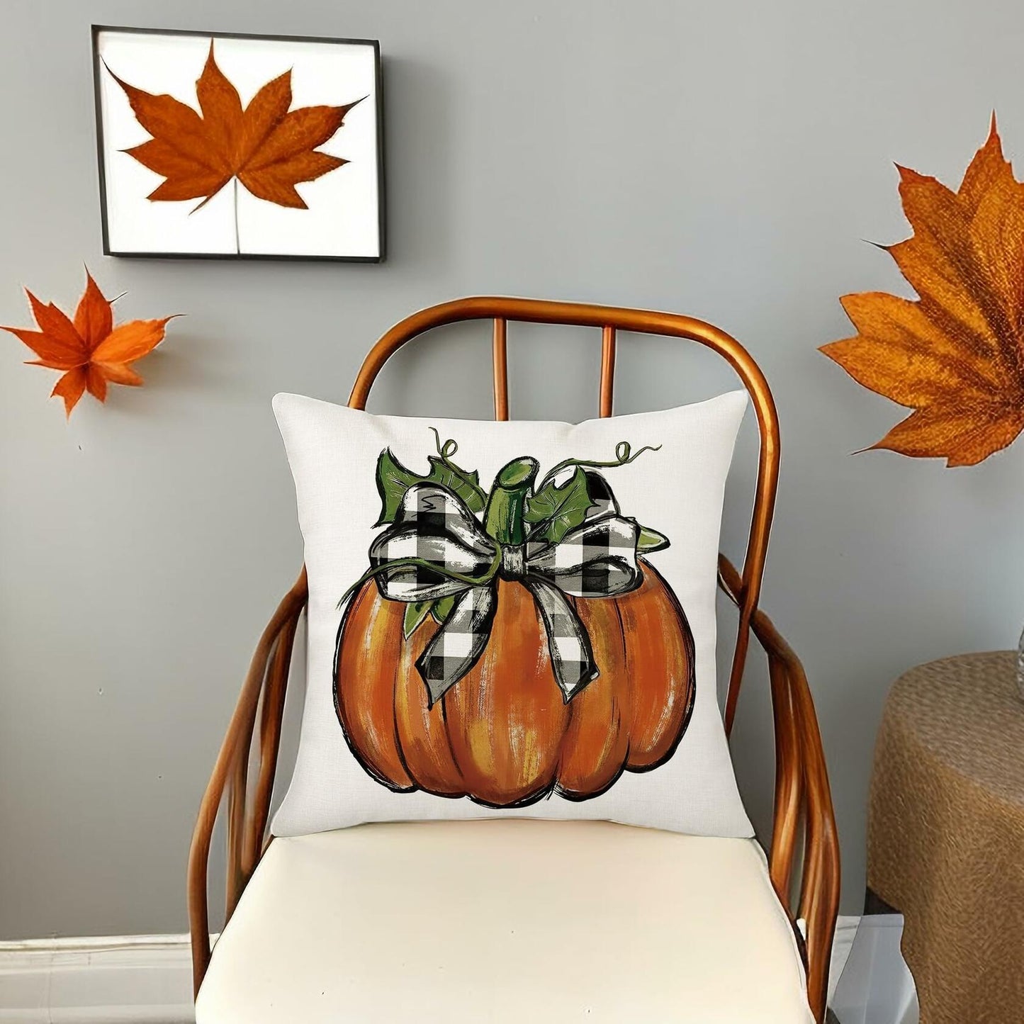 Aitukang Fall Pillow Covers 20x20 Inch Pumpkin Buffalo Plaid Set of 2