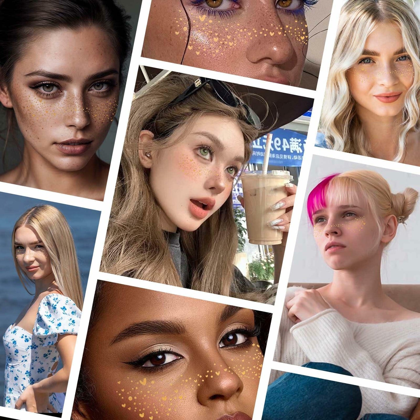 Sokfone Makeup Patches Gold Glitter Freckles Face Tattoo Waterproof 8 Pcs