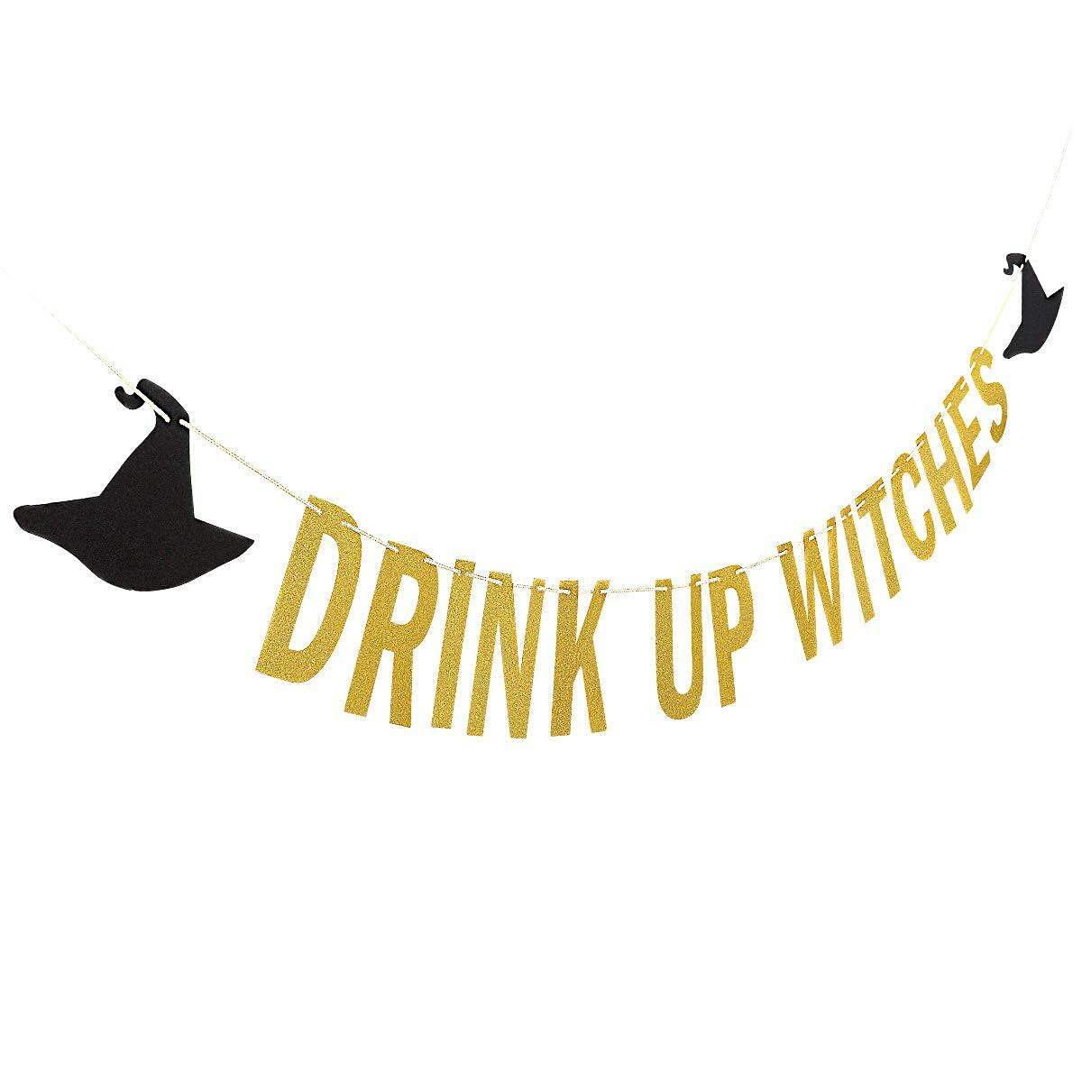 LeeSky Gold Drink Up Witches Banner Halloween Bachelorette Party Decoration