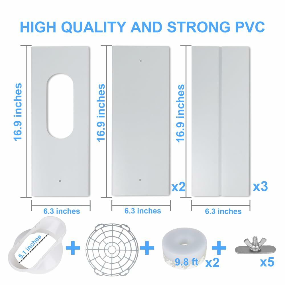 NWESTUN Portable AC Sliding Door Vent Kit 90in Max Length 5.1in Diameter PVC
