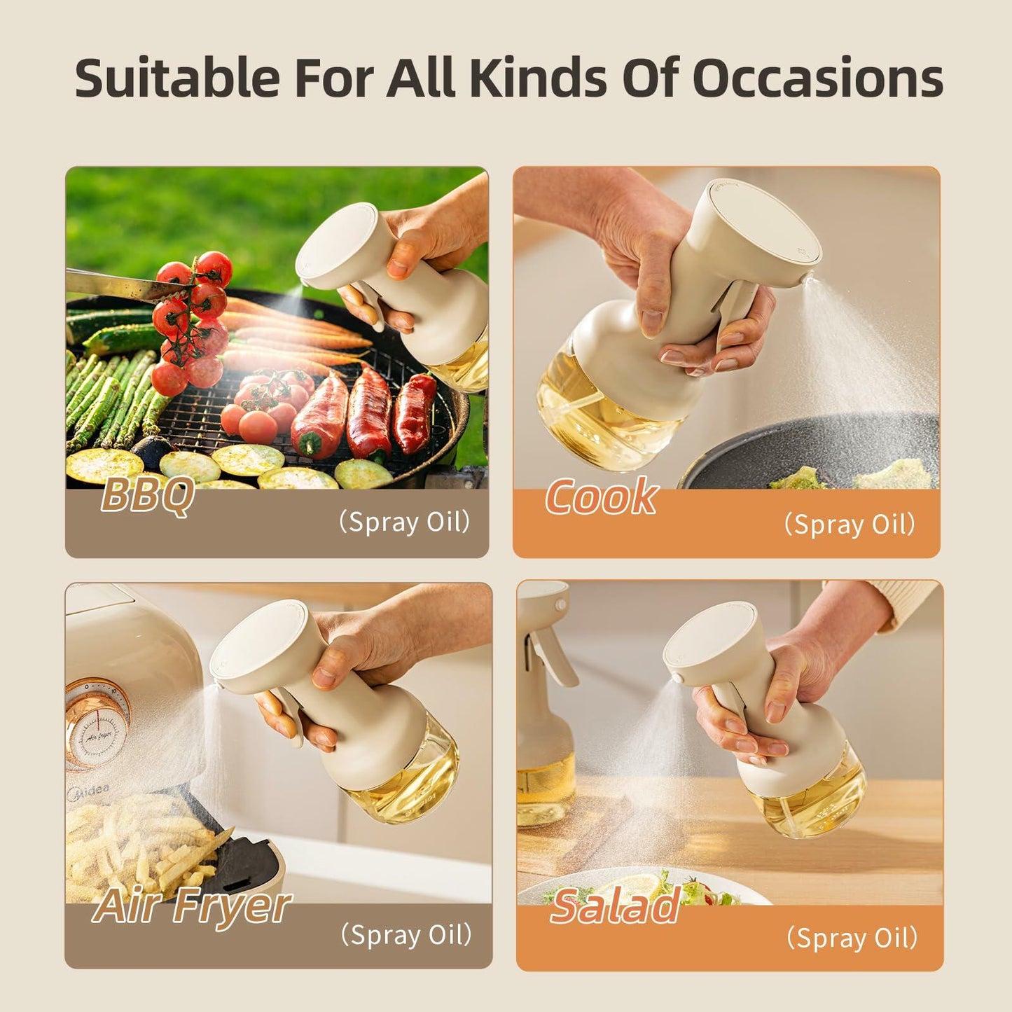 MDZF SWEET HOME Oil Sprayer 280ml Glass Olive Oil Dispenser White