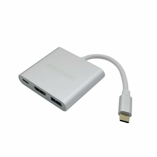 eartham USB C to HDMI Adapter 3-in-1 Hub 4K 30Hz 100W PD USB 3.0 Silver