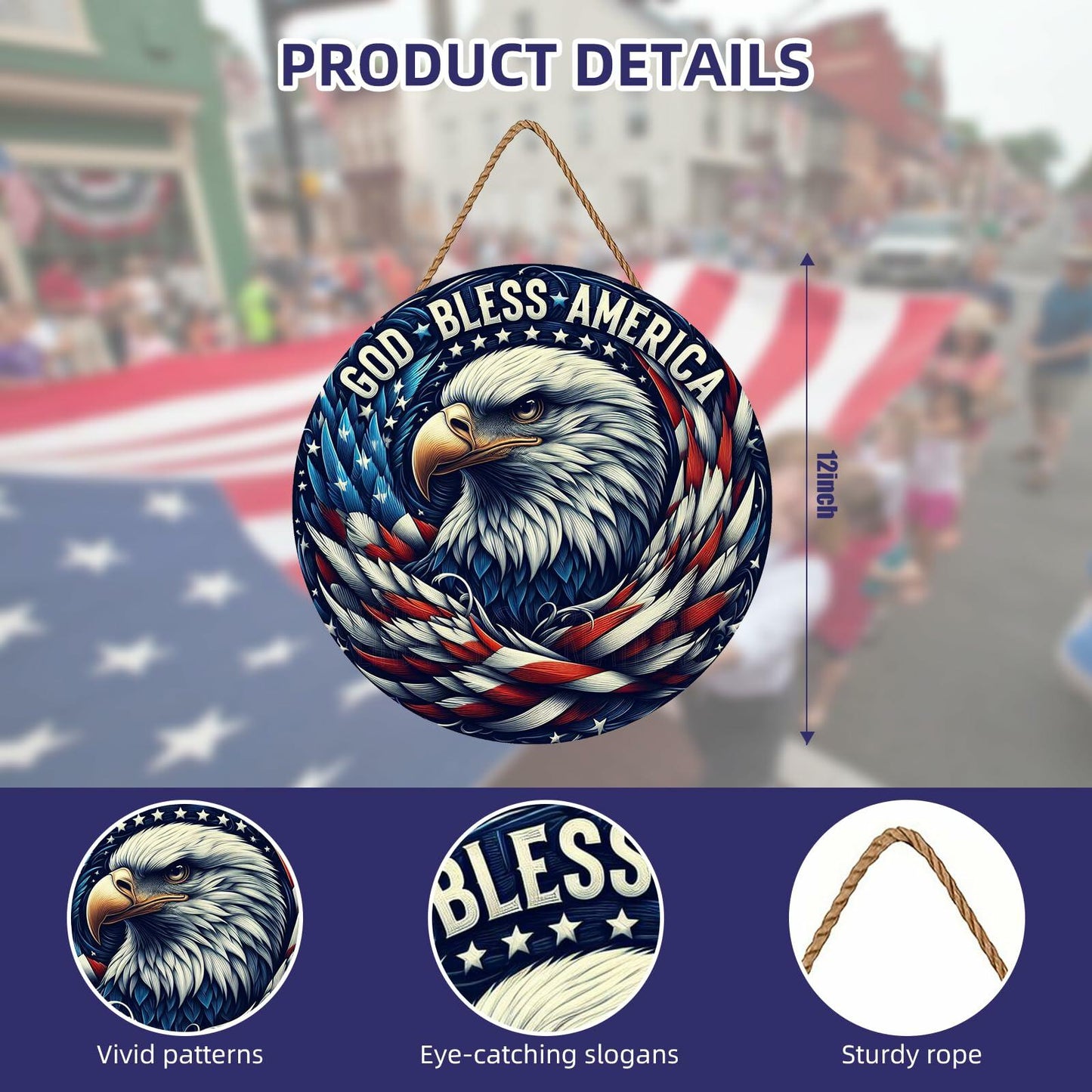 Hoomdycm Patriotic Memorial Day Door Sign Wooden Hanging Decor 12x12