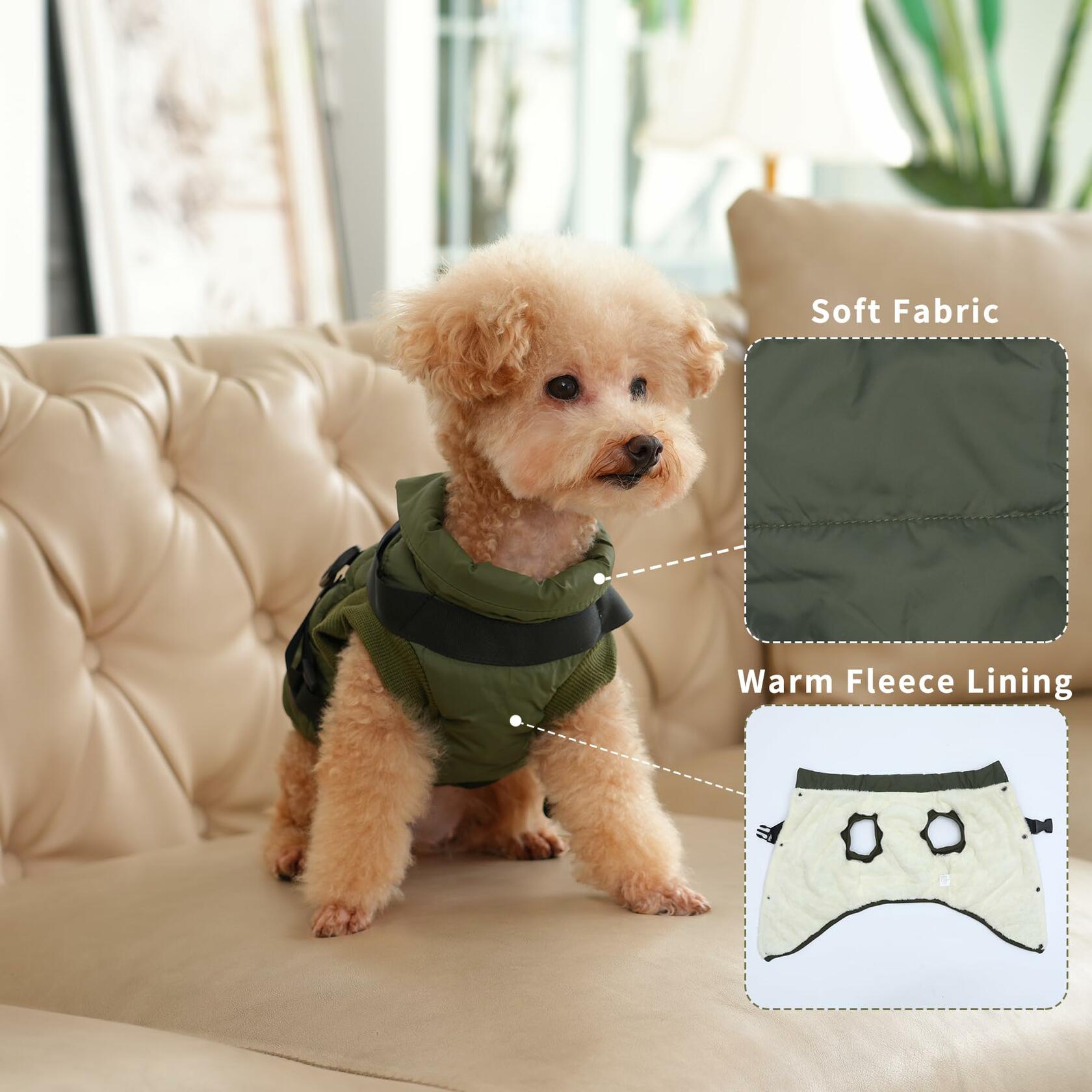 JoyDaog Dog Jacket Harness Fleece Lined Warm Winter Vest LightOrange Size M