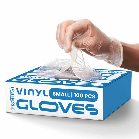 ProHeal Vinyl Disposable Gloves Clear Powder & Latex Free 100 Count Size S