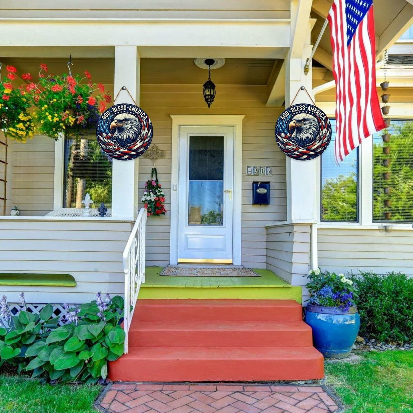Hoomdycm Patriotic Memorial Day Door Sign Wooden Hanging Decor 12x12