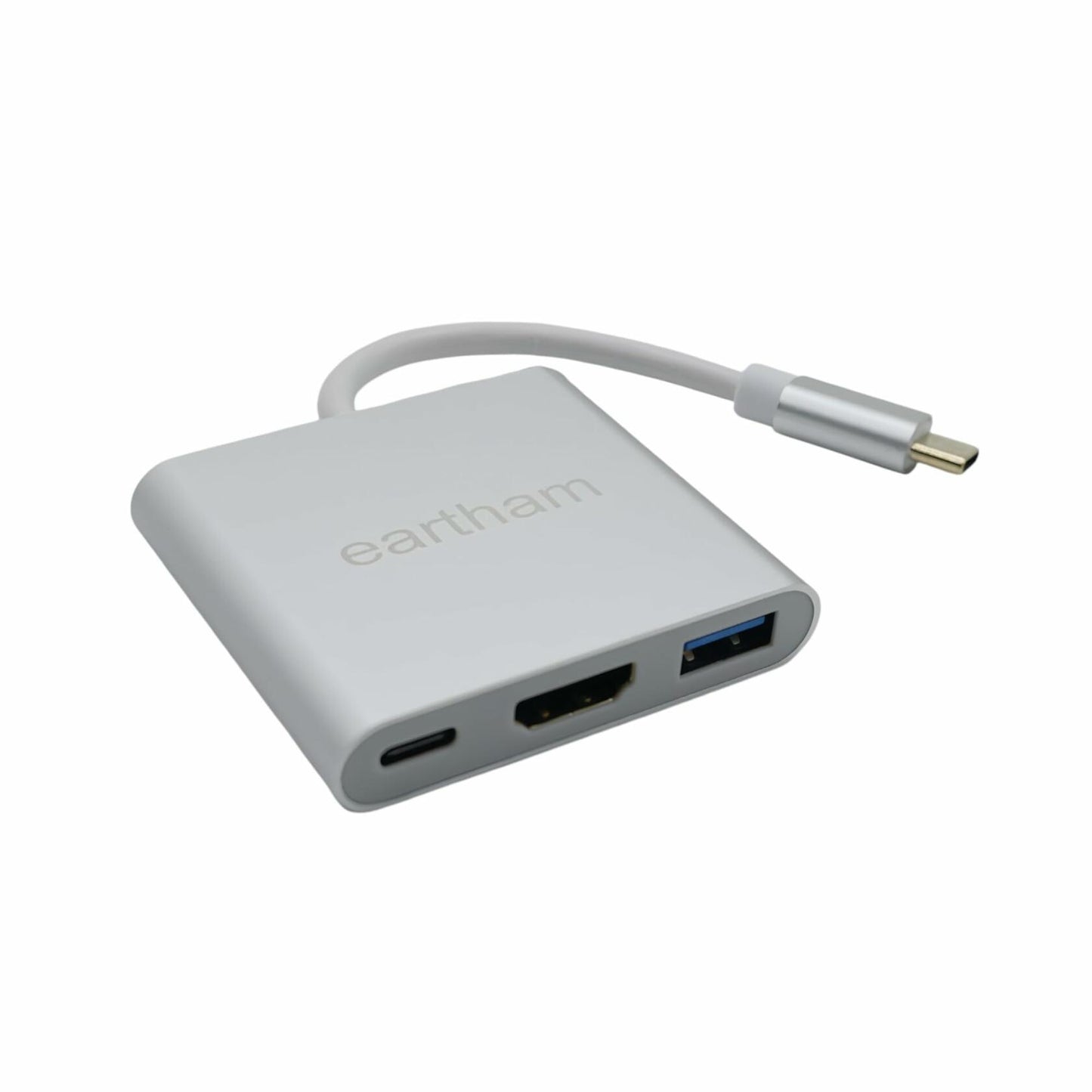 eartham USB C to HDMI Adapter 3-in-1 Hub 4K 30Hz 100W PD USB 3.0 Silver