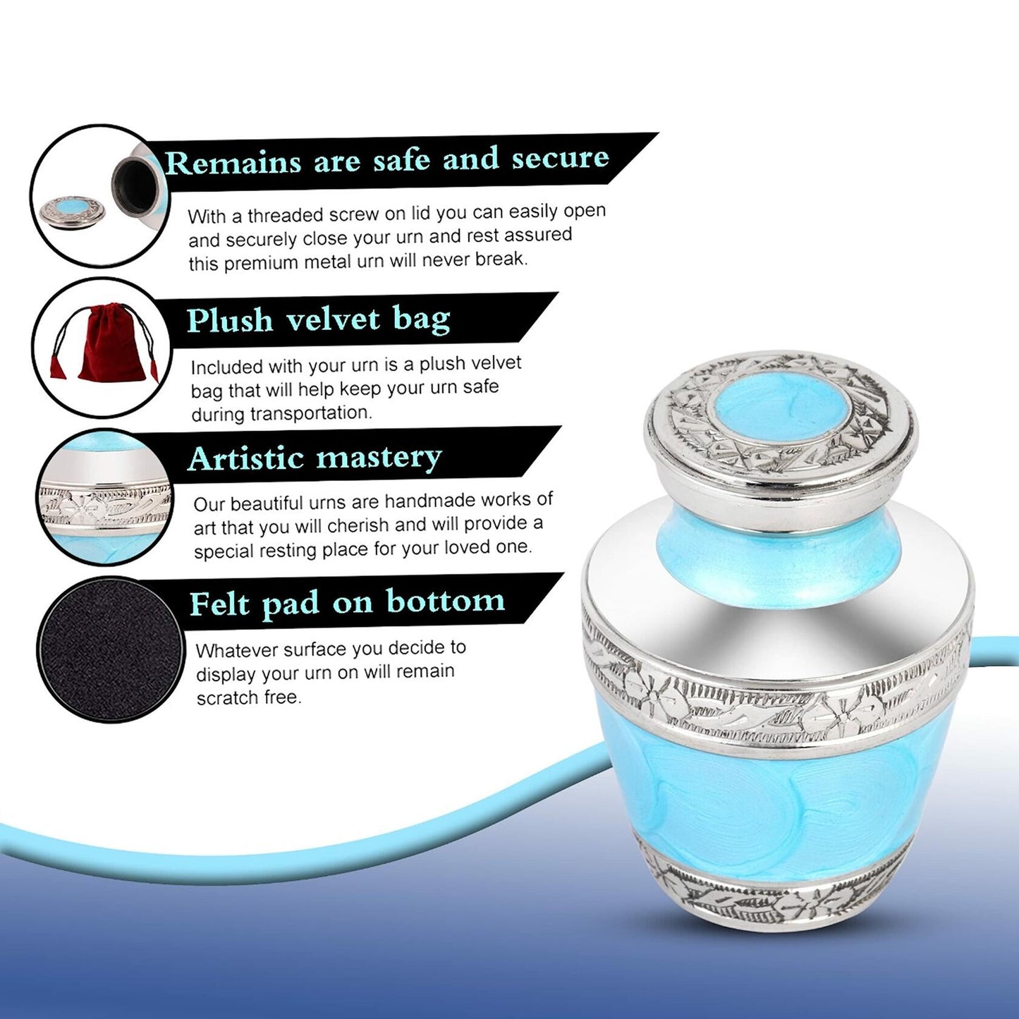 THE ASCENT MEMORIAL Small Urns for Ashes Adult Male Female Ocean Blue Set