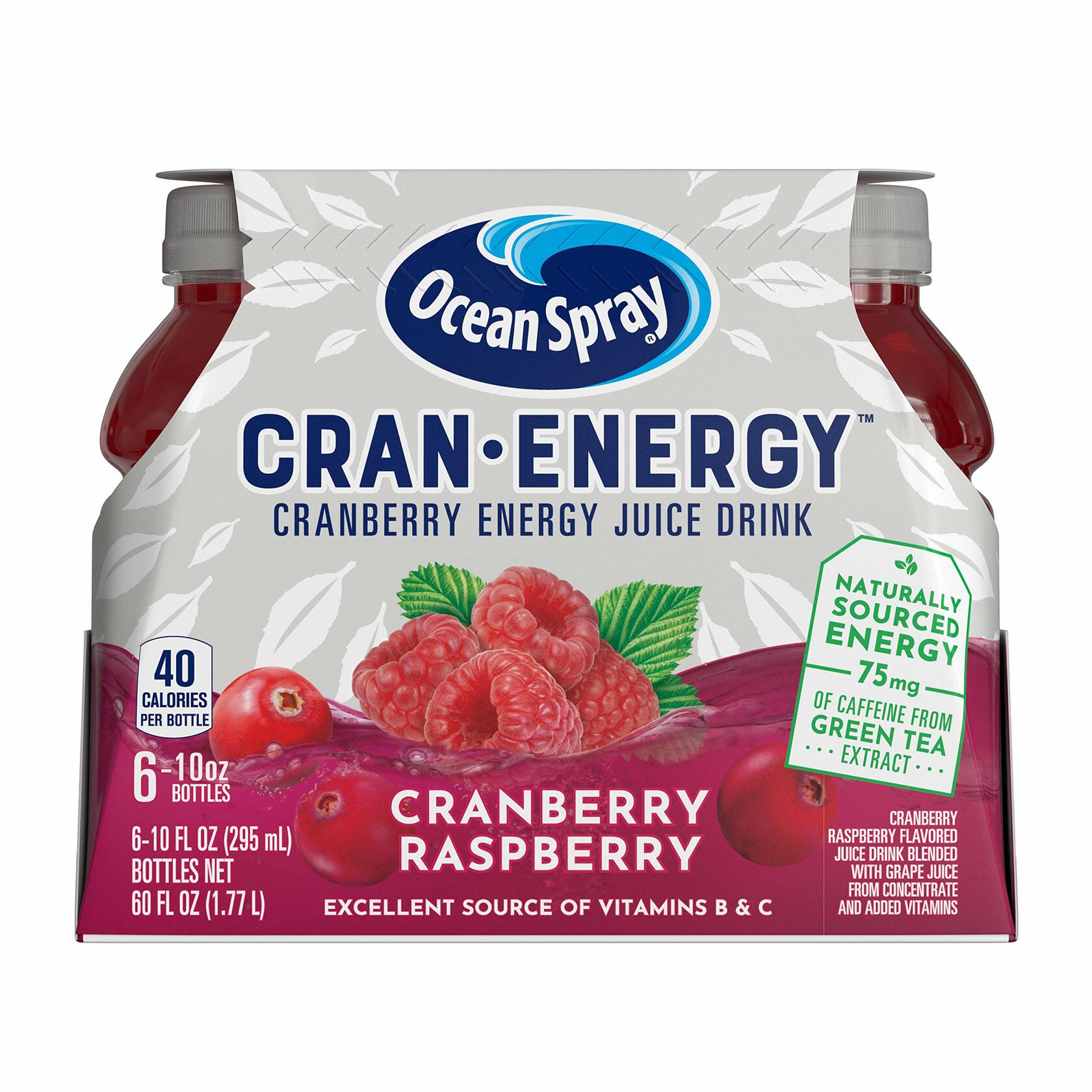 Ocean Spray Cran-Energy Cranberry Raspberry Energy Juice Drink 10oz 6ct