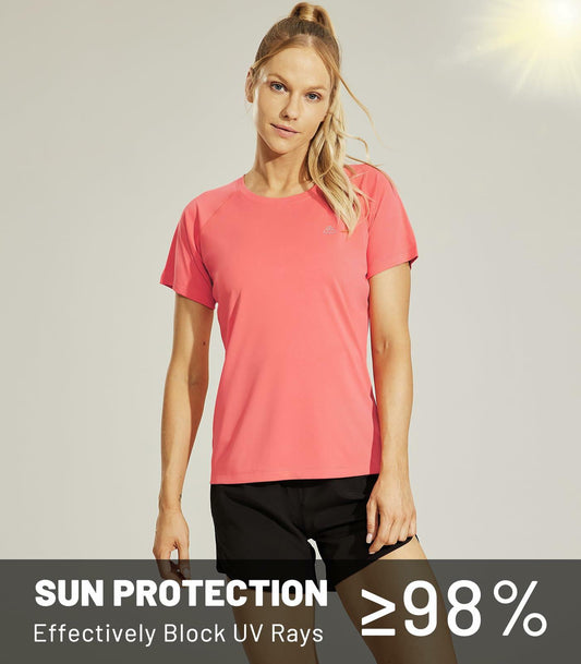 Haimont Women's UPF 50 Quick Dry Athletic Running Shirt Light Blue Size M