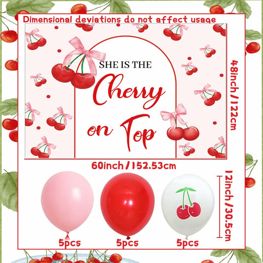BACH AND BOUJEE She's The Cherry on Top Baby Shower Backdrop Red Balloons