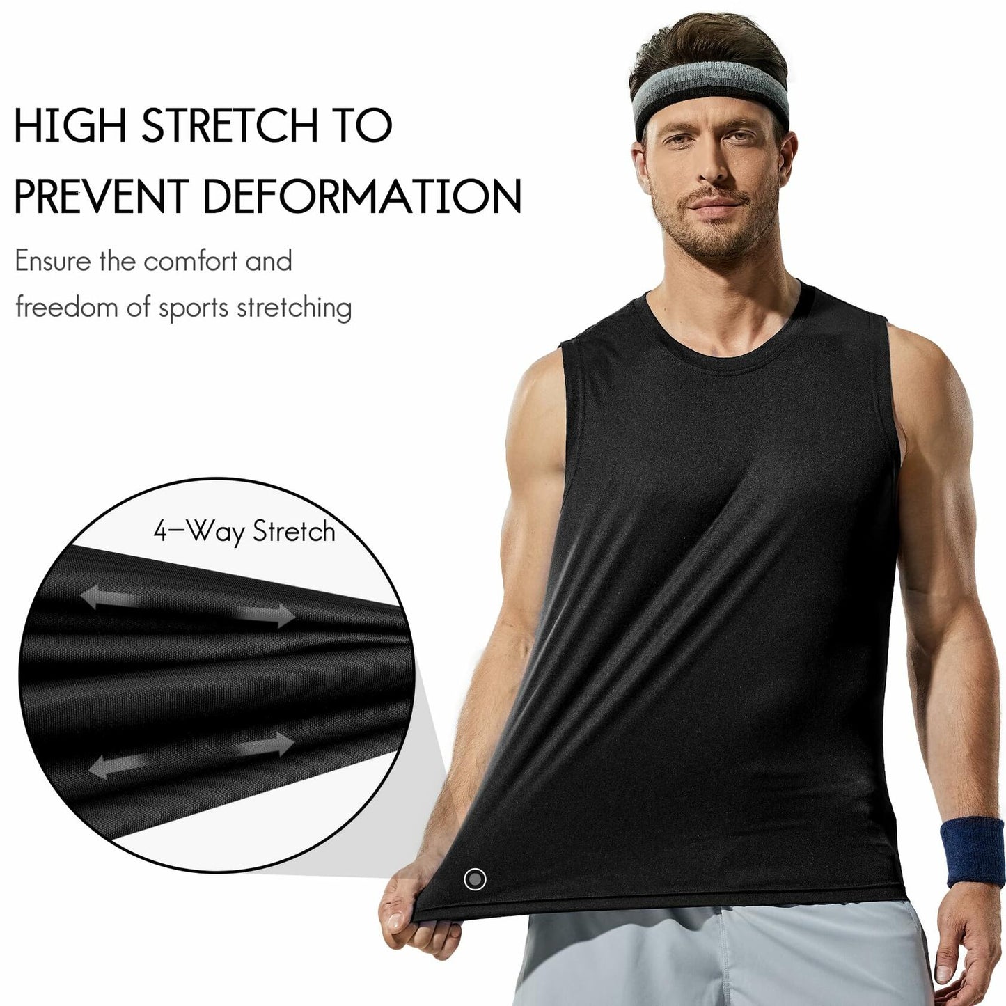 Haimont Mens Sleeveless Workout Gym Tank Shirt UV Muscle Black Size M
