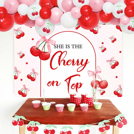 BACH AND BOUJEE She's The Cherry on Top Baby Shower Backdrop Red Balloons