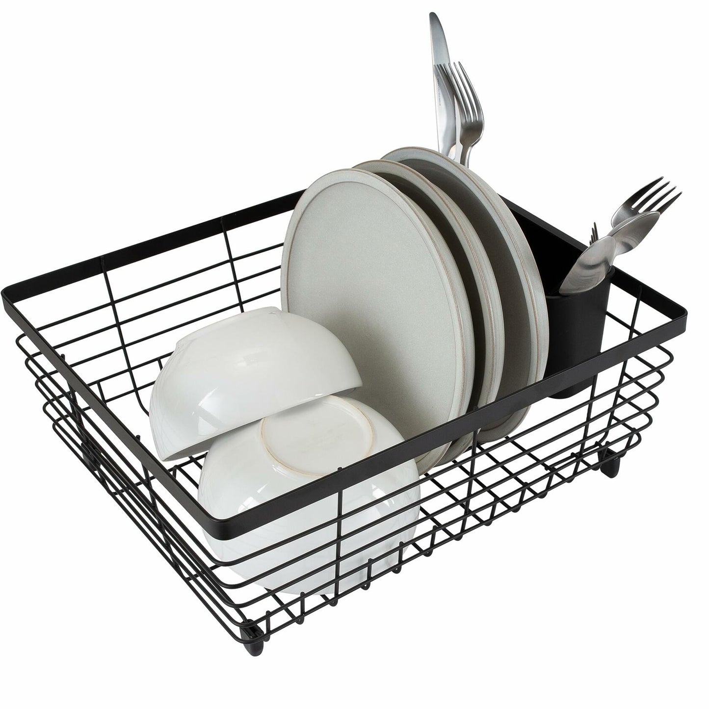 Kitchen Details Flat Wire Dish Drying Rack with Cutlery Basket Black