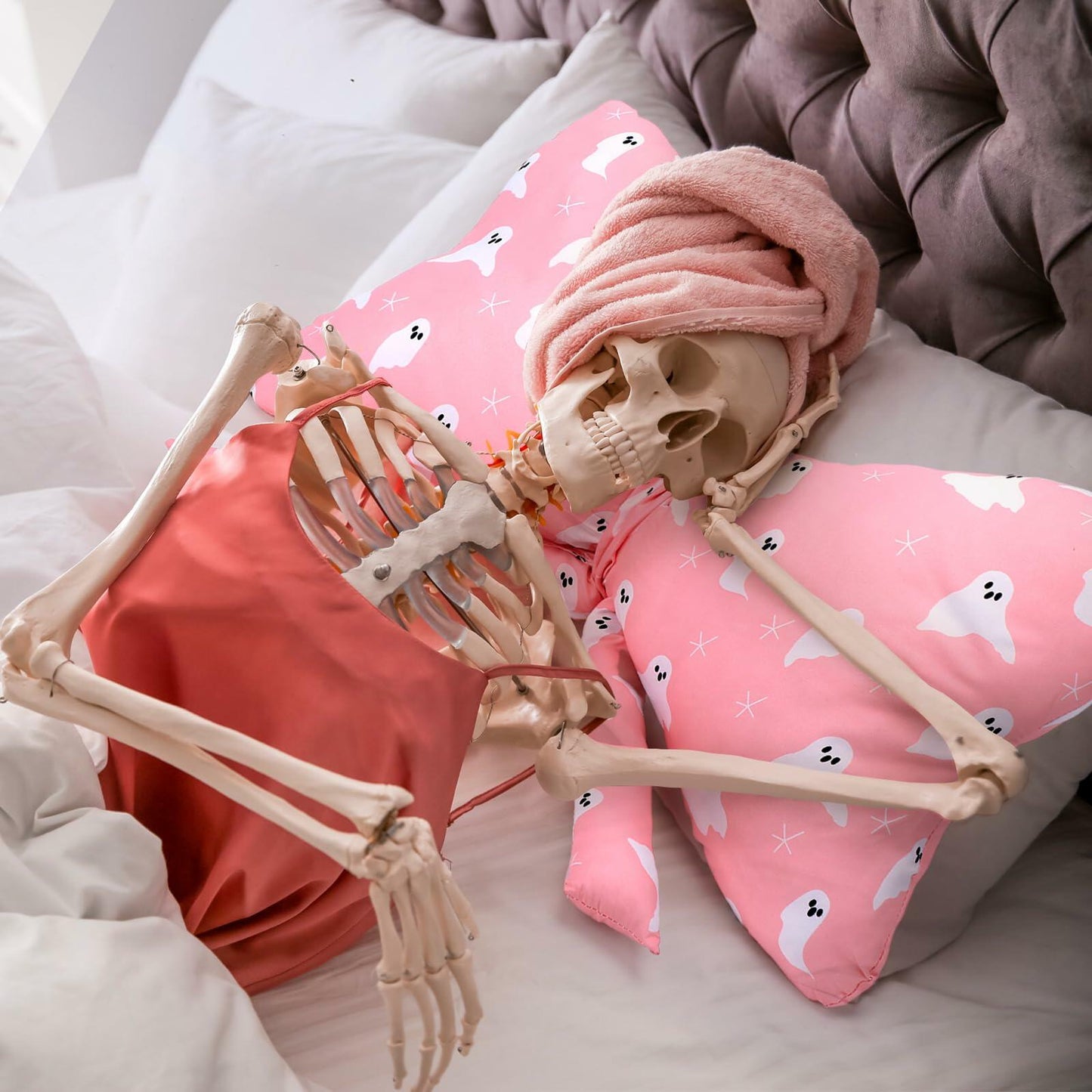 Weysat Pink Halloween Ghost Bow Pillow 13x24 Inch Large Cotton Cushion