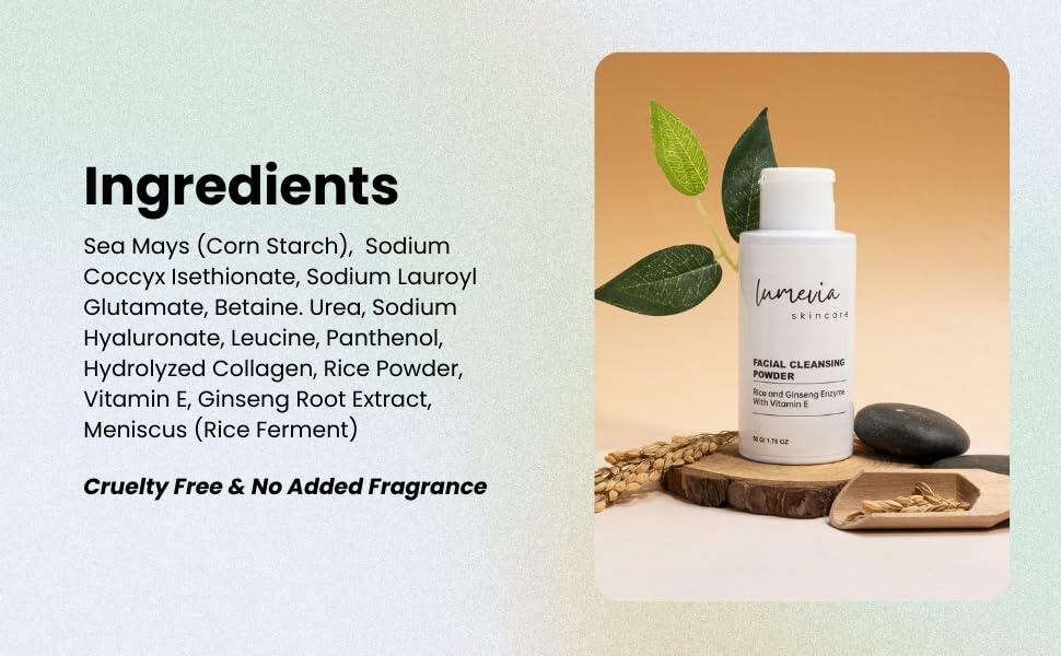 Lumevia Skincare Rice & Ginseng Enzyme Powder Facial Cleanser Vitamin E 50g