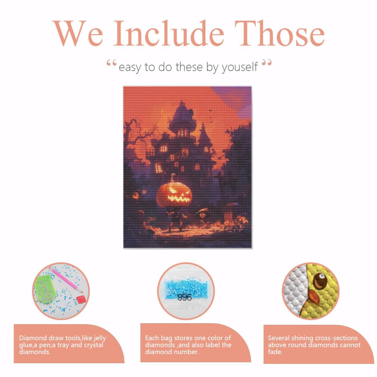 Bilowk Halloween Diamond Painting Kit Jack and Sally 12x16 inch Retro