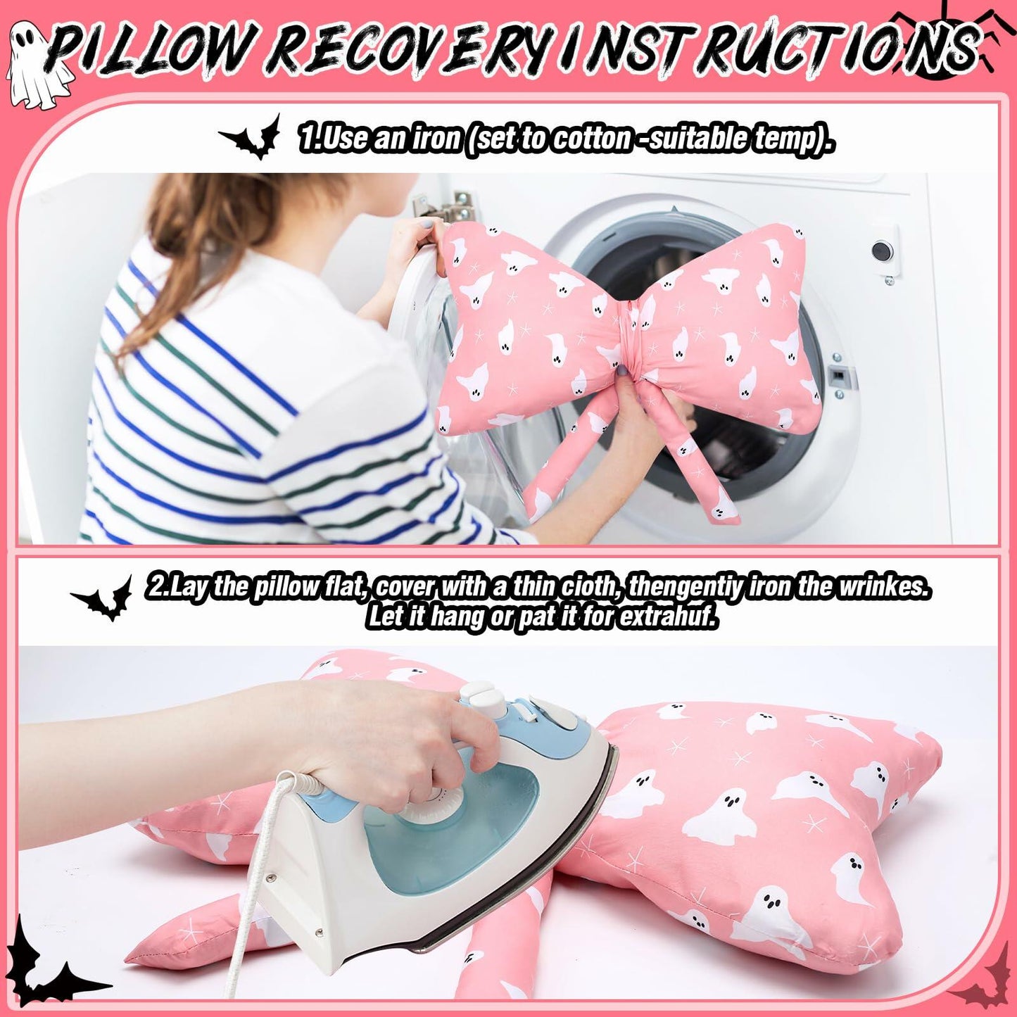 Weysat Pink Halloween Ghost Bow Pillow 13x24 Inch Large Cotton Cushion