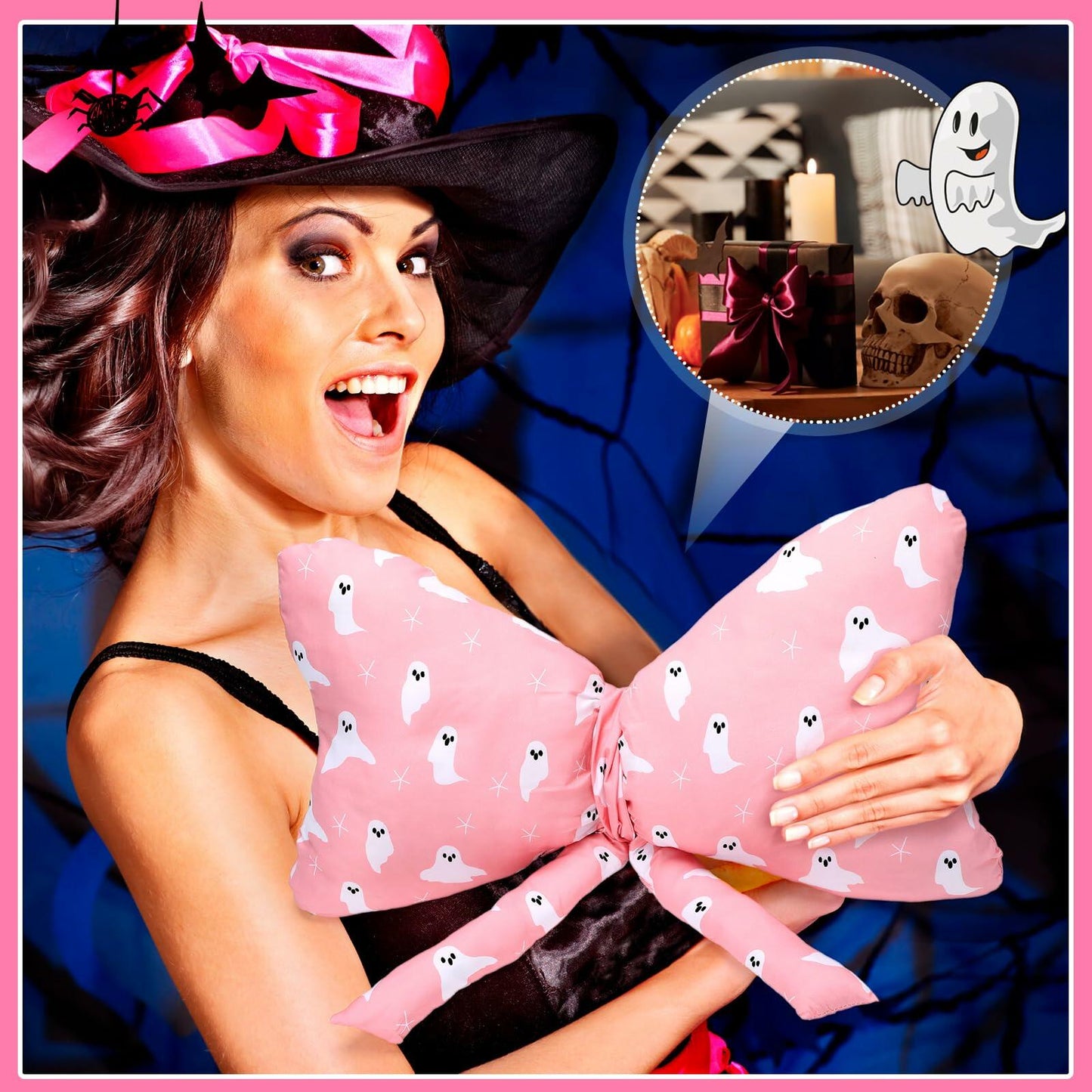 Weysat Pink Halloween Ghost Bow Pillow 13x24 Inch Large Cotton Cushion