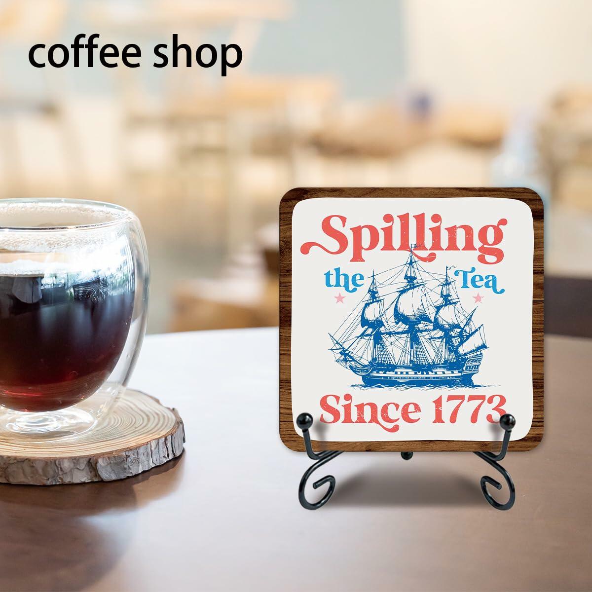 Ketsord 5x5 Blue Gossip Wood Plaque Spill The Tea Metal Support