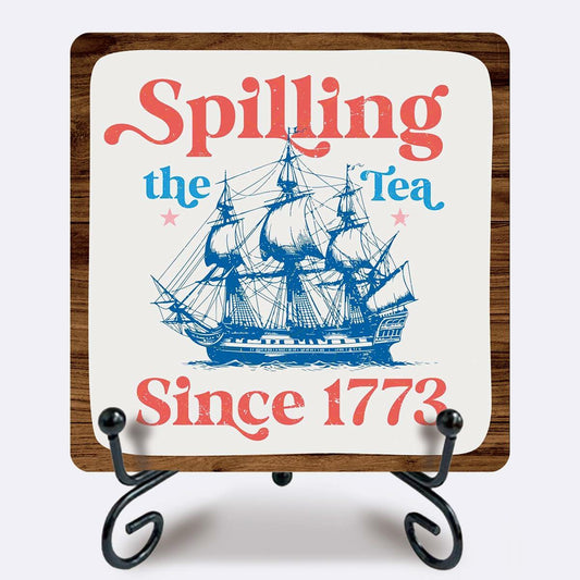 Ketsord 5x5 Blue Gossip Wood Plaque Spill The Tea Metal Support