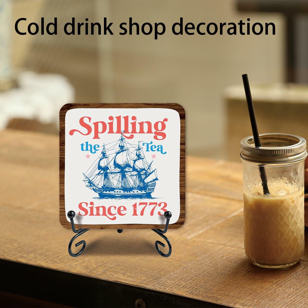 Ketsord 5x5 Blue Gossip Wood Plaque Spill The Tea Metal Support