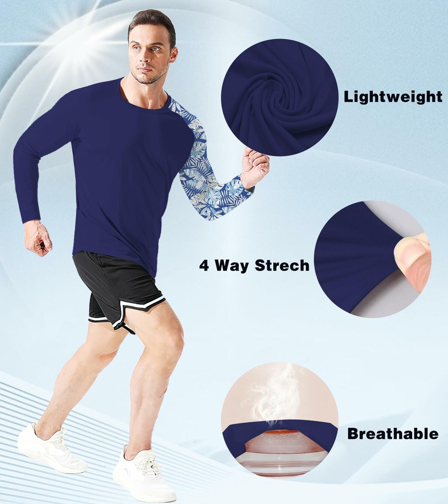 TZDNI Mens Rash Guard Long Sleeve UPF 50+ Quick Dry Sun Shirt Size S