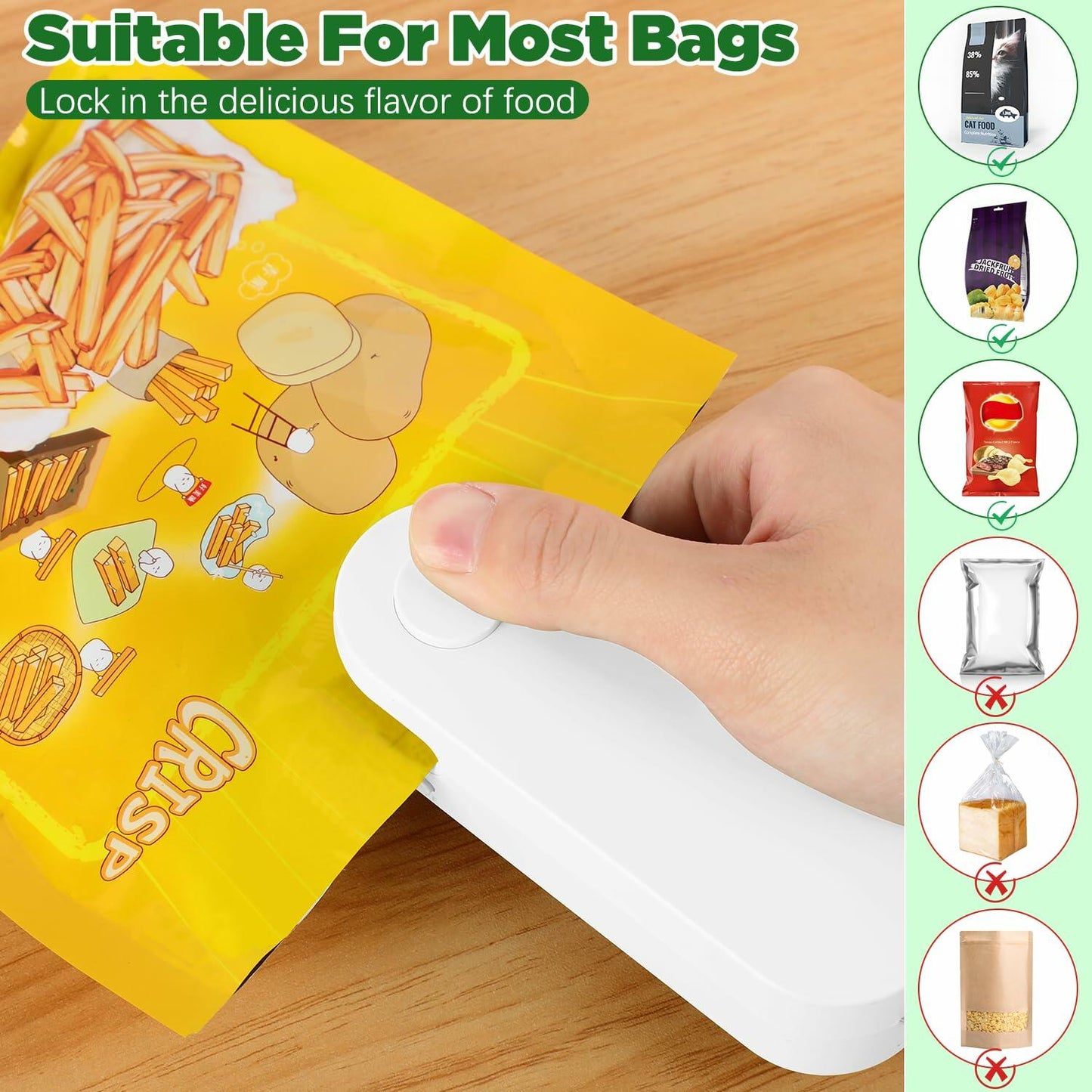 Daioai 2 in 1 USB Rechargeable Bag Cutter Sealer Portable Mini White