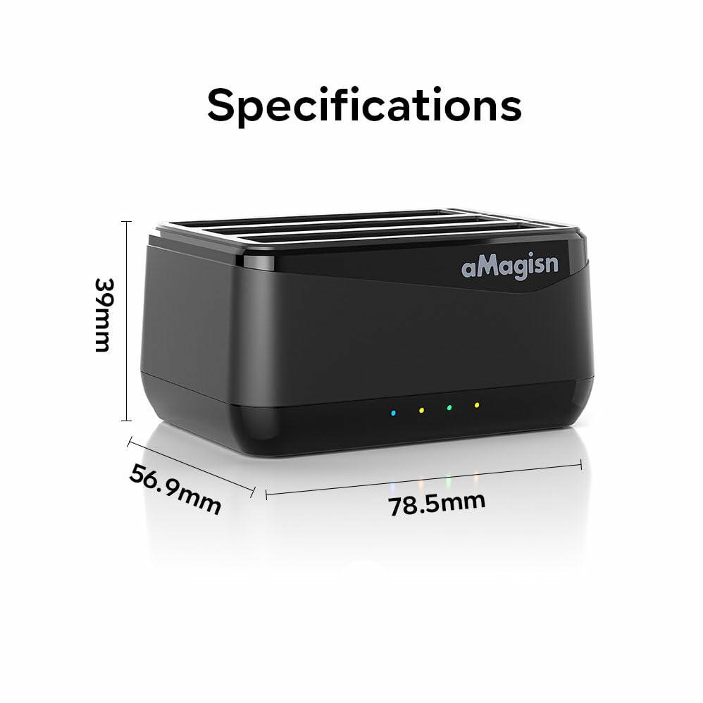 GAEKOL Insta360 X4 3-Slot Battery Charging Hub USB-C Cable Black