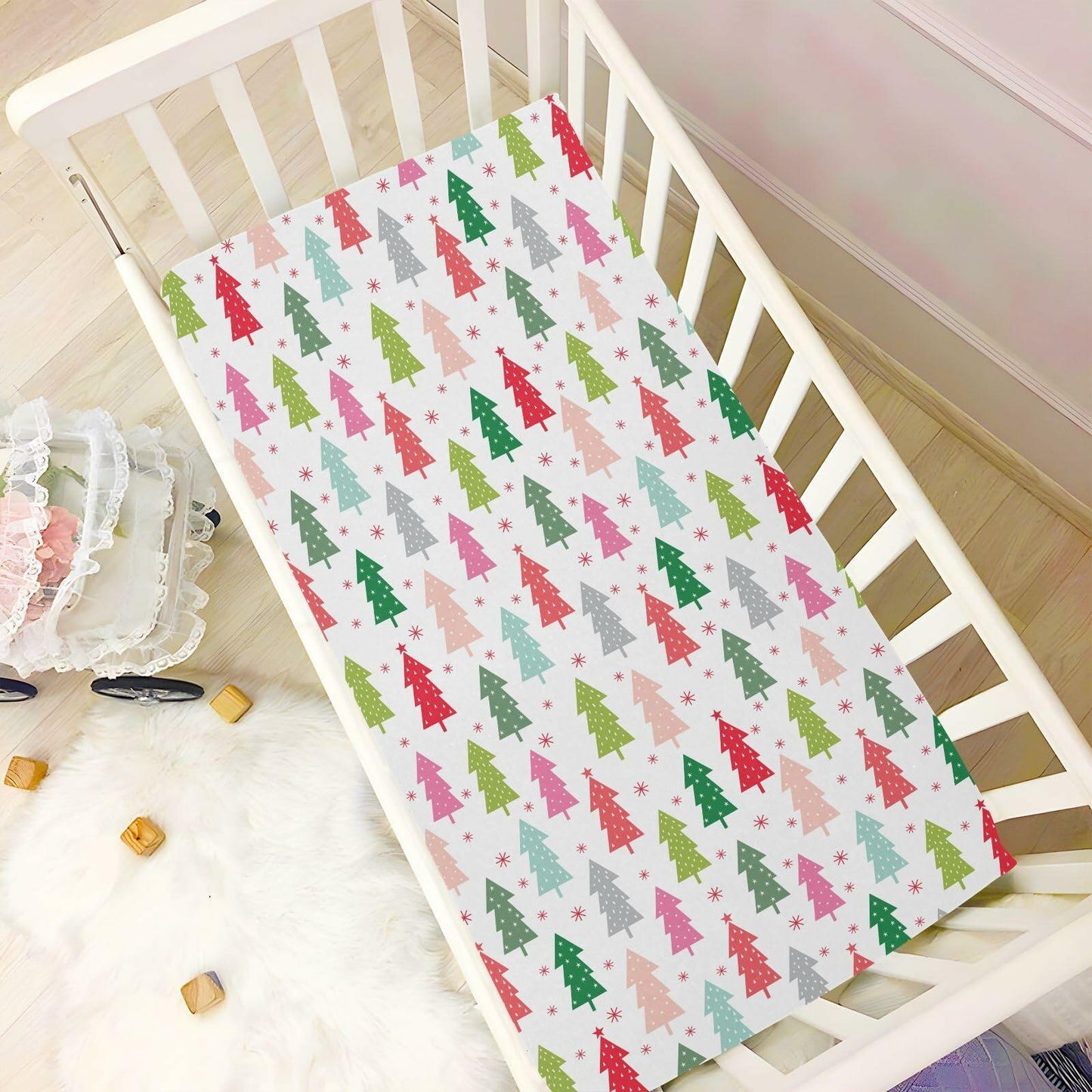 SDMKA Colorful Christmas Trees Microfiber Fitted Crib Sheet 28x52 Inch A01