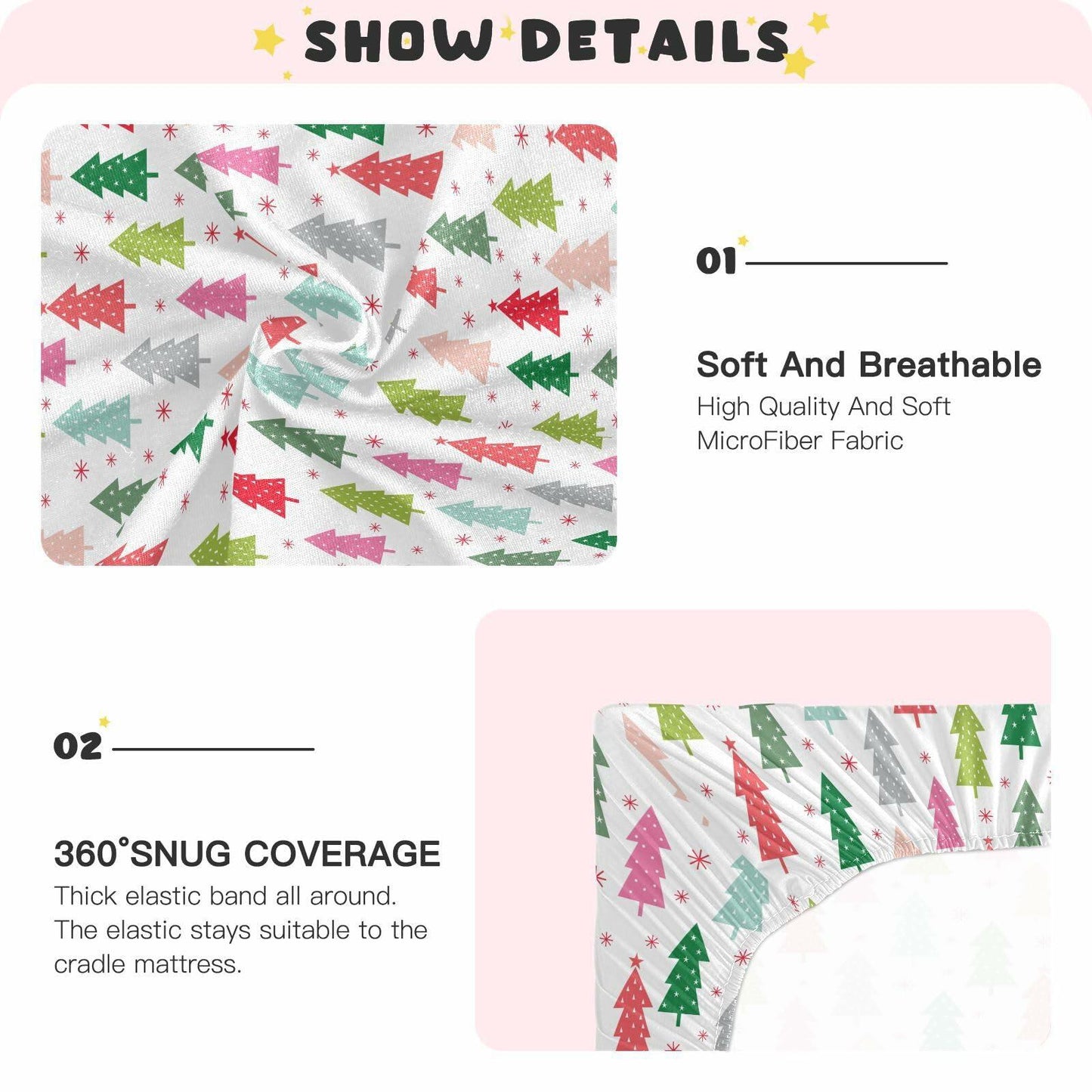 SDMKA Colorful Christmas Trees Microfiber Fitted Crib Sheet 28x52 Inch A01