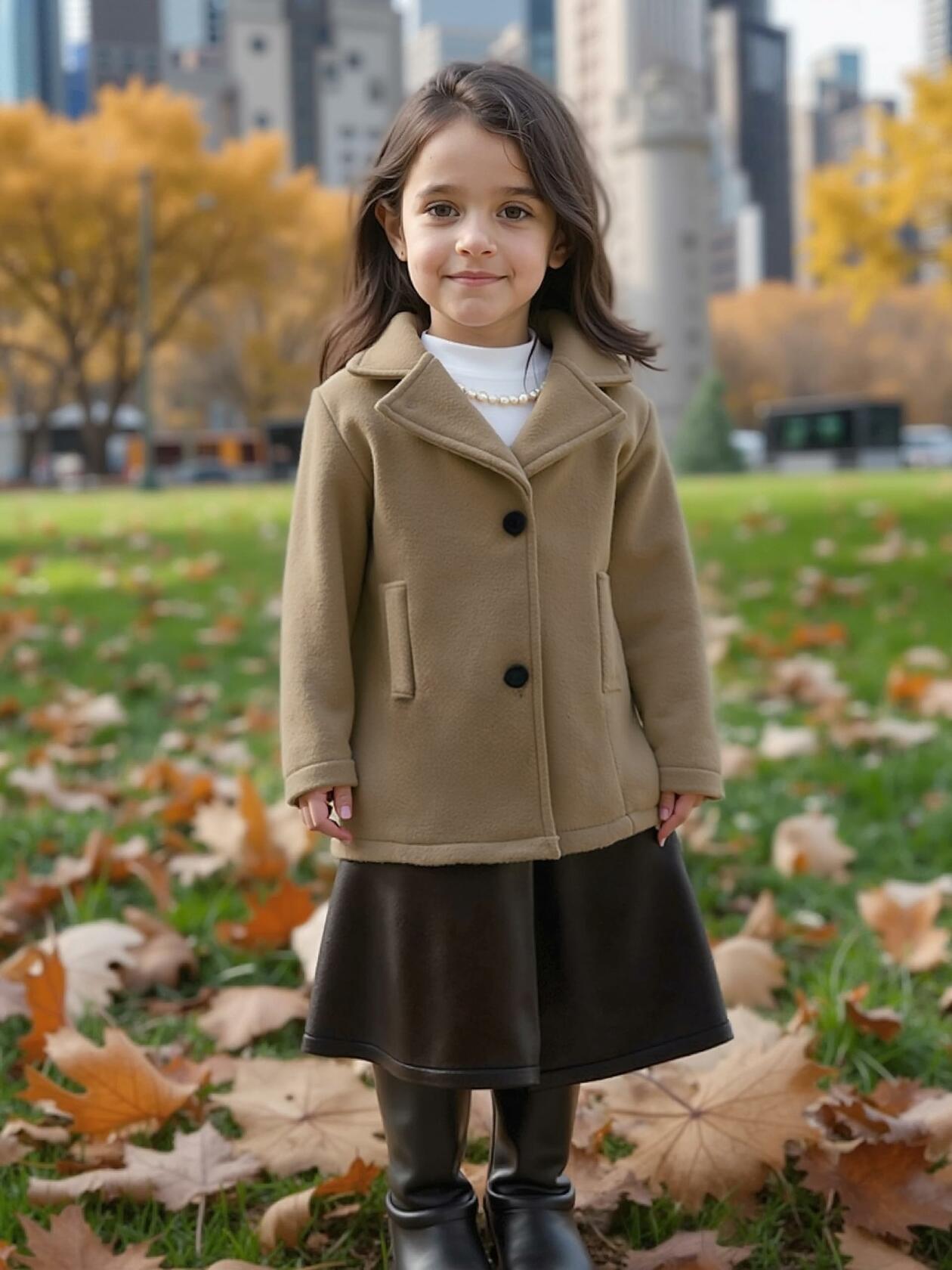 VKOMEO Girls Fleece Winter Coat Lapel Peacoat Khaki Size 2-3T