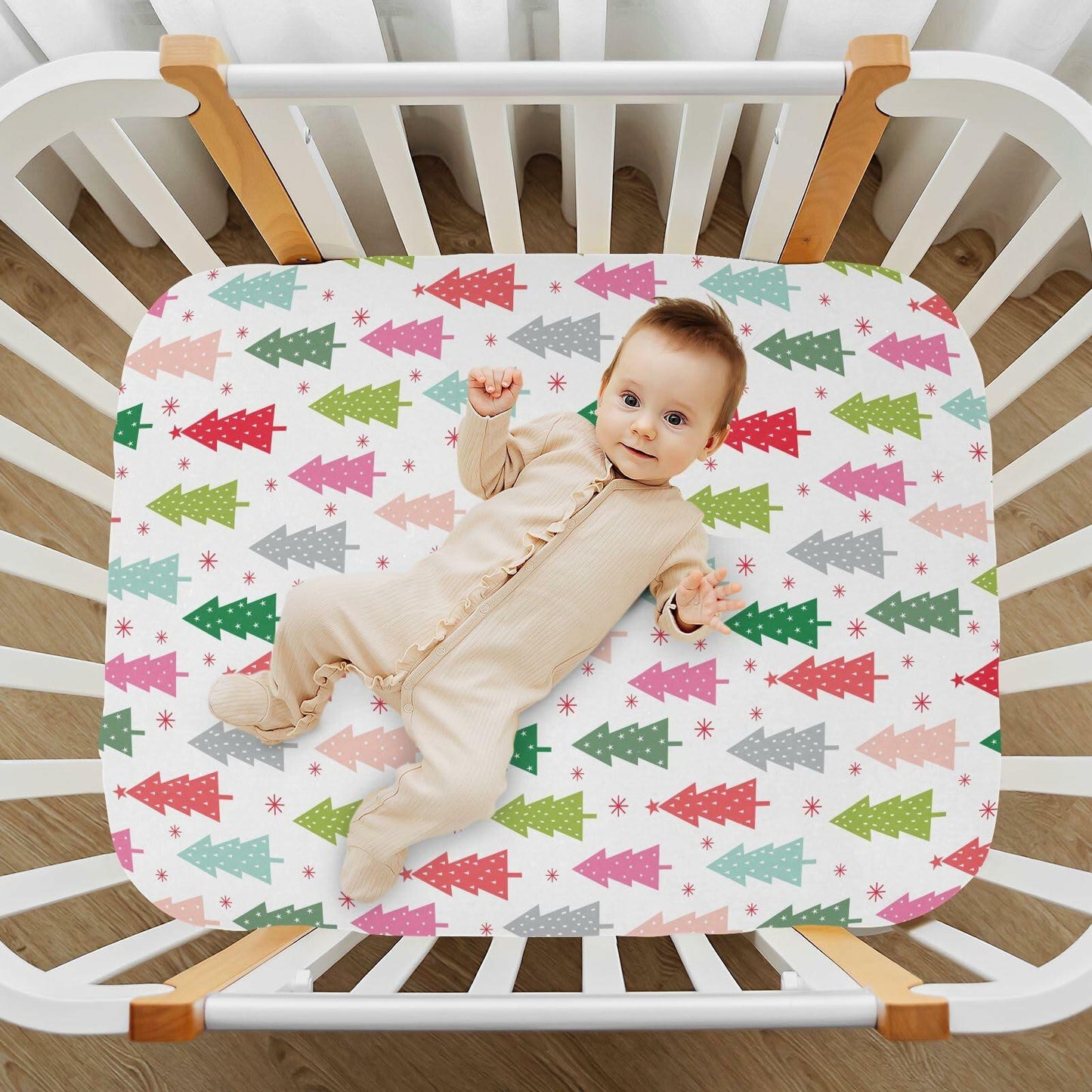 SDMKA Colorful Christmas Trees Microfiber Fitted Crib Sheet 28x52 Inch A01